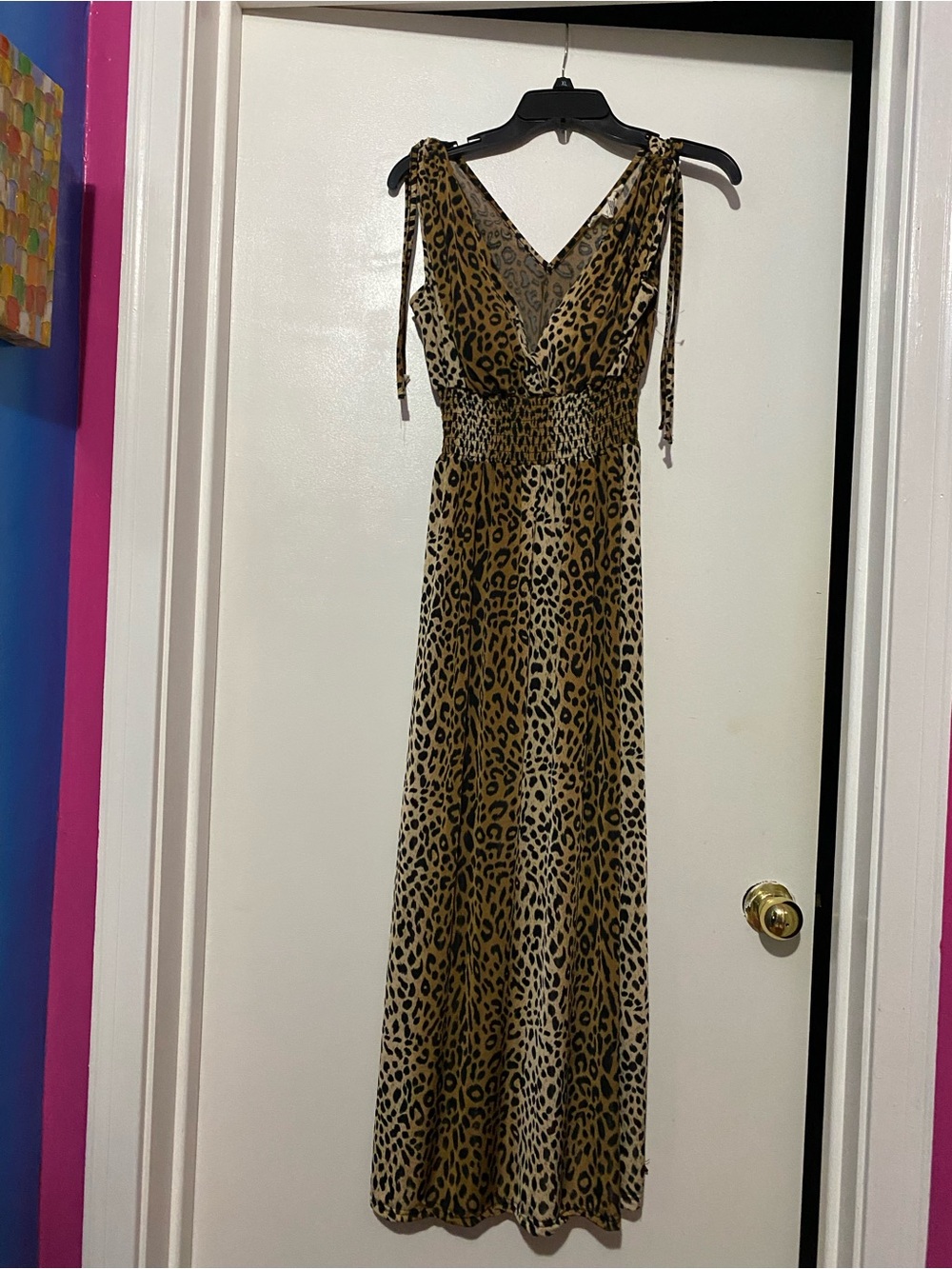 Studio West Leopard Print Tie-Shoulder Maxi Dress - tan, black